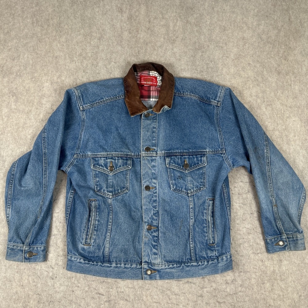 Vintage Marlboro Country Store Jacket Mens Medium Denim Leather Collar 90s